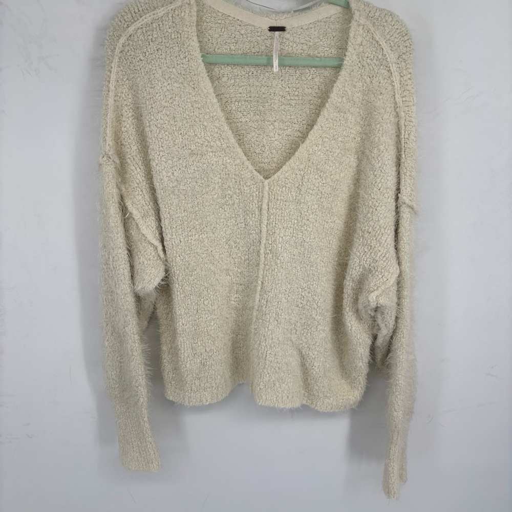Free People Cream V-Neck Sweater